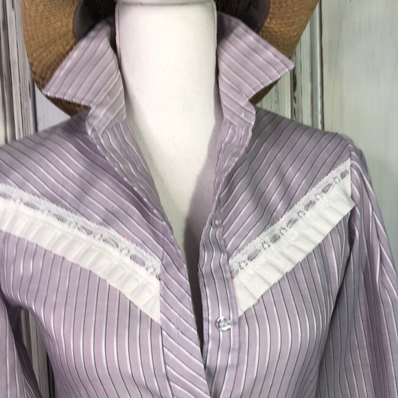 Millie Sweet VINTAGE Lavender Stripe Western Riding Button Down Blouse Size 5/6 - Picture 7 of 13